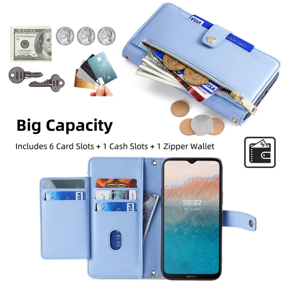 For Nokia C21 Plus Sheep Texture Cross-body Zipper Wallet Leather Phone Case(Blue)