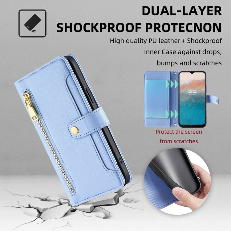 For Nokia C21 Plus Sheep Texture Cross-body Zipper Wallet Leather Phone Case(Blue)