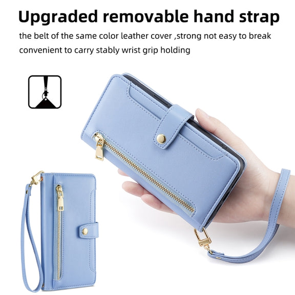 For Nokia C21 Plus Sheep Texture Cross-body Zipper Wallet Leather Phone Case(Blue)