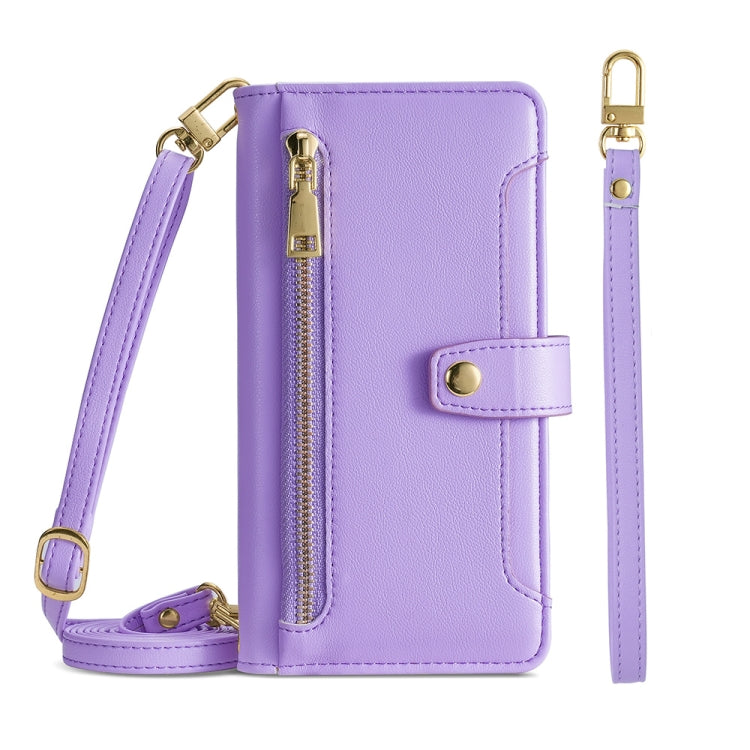 For Nokia C21 Plus Sheep Texture Cross-body Zipper Wallet Leather Phone Case(Purple)