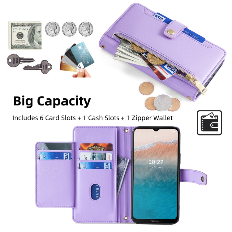 For Nokia C21 Plus Sheep Texture Cross-body Zipper Wallet Leather Phone Case(Purple)