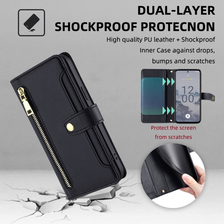 For Nokia X30 5G Sheep Texture Cross-body Zipper Wallet Leather Phone Case(Black)