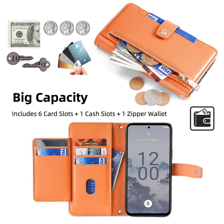 For Nokia X30 5G Sheep Texture Cross-body Zipper Wallet Leather Phone Case(Orange)