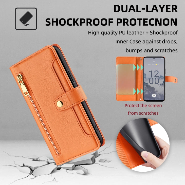 For Nokia X30 5G Sheep Texture Cross-body Zipper Wallet Leather Phone Case(Orange)