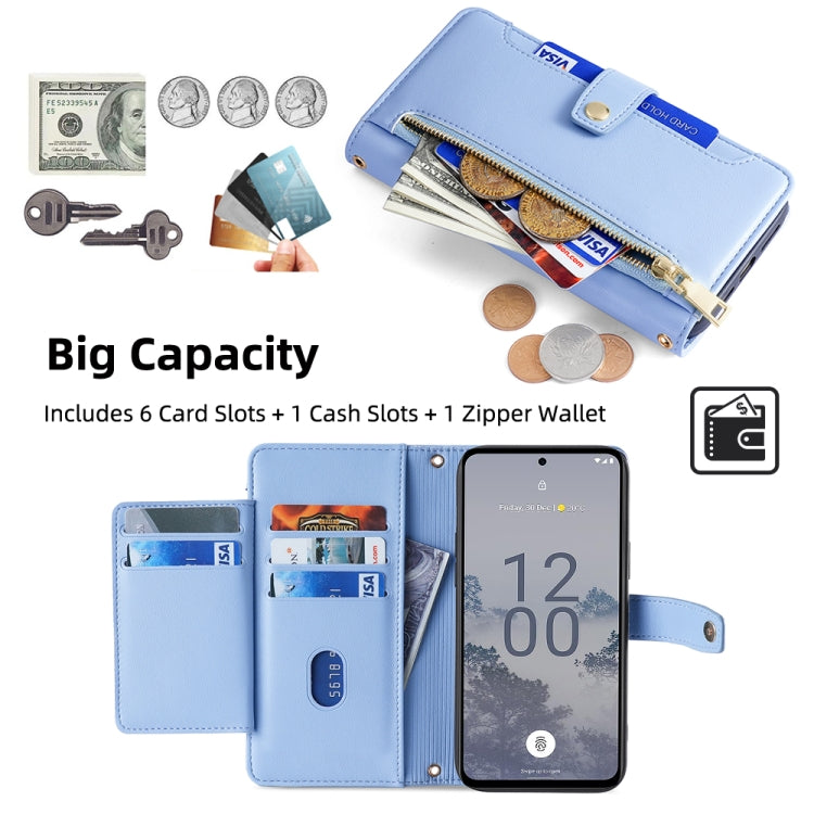 For Nokia X30 5G Sheep Texture Cross-body Zipper Wallet Leather Phone Case(Blue)