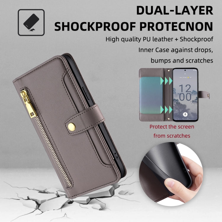 For Nokia X30 5G Sheep Texture Cross-body Zipper Wallet Leather Phone Case(Grey)