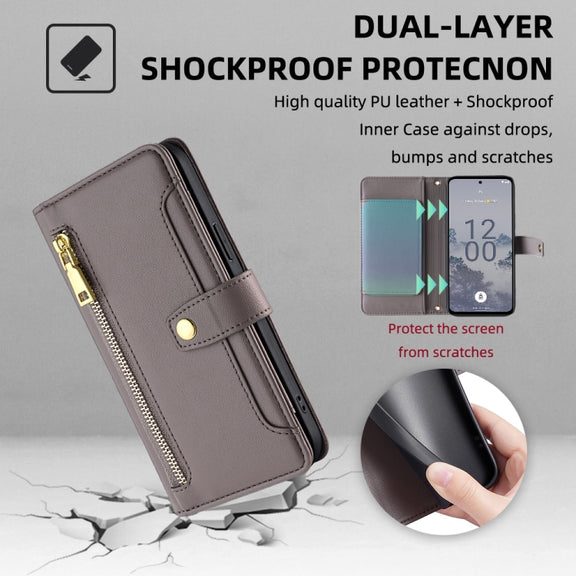 For Nokia X30 5G Sheep Texture Cross-body Zipper Wallet Leather Phone Case(Grey)
