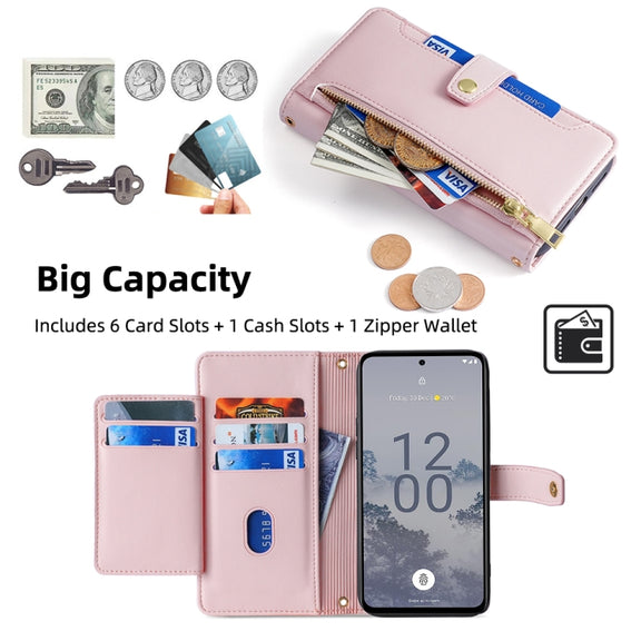 For Nokia X30 5G Sheep Texture Cross-body Zipper Wallet Leather Phone Case(Pink)
