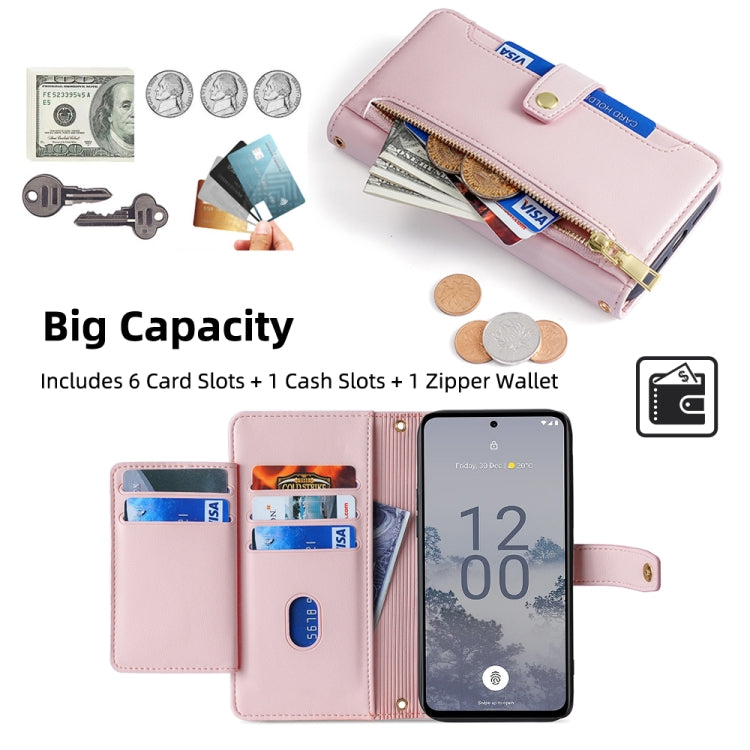 For Nokia X30 5G Sheep Texture Cross-body Zipper Wallet Leather Phone Case(Pink)