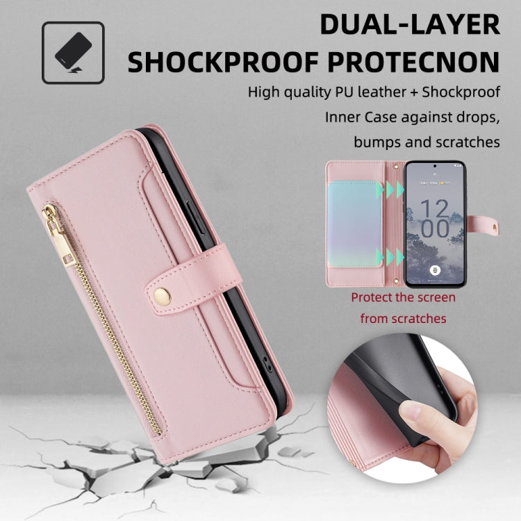 For Nokia X30 5G Sheep Texture Cross-body Zipper Wallet Leather Phone Case(Pink)