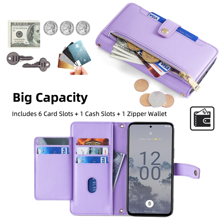 For Nokia X30 5G Sheep Texture Cross-body Zipper Wallet Leather Phone Case(Purple)