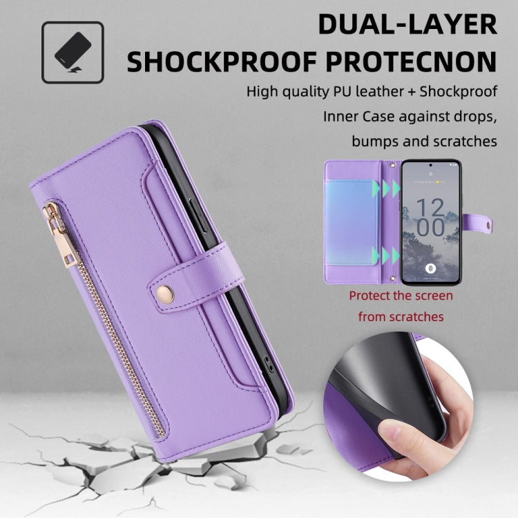 For Nokia X30 5G Sheep Texture Cross-body Zipper Wallet Leather Phone Case(Purple)