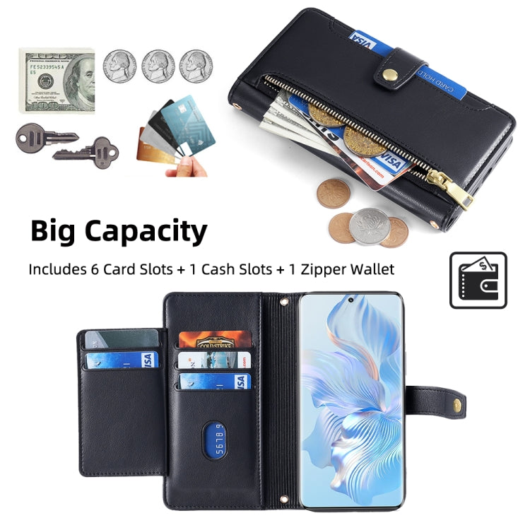 For Honor 80 Sheep Texture Cross-body Zipper Wallet Leather Phone Case(Black)