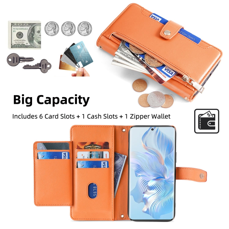 For Honor 80 Sheep Texture Cross-body Zipper Wallet Leather Phone Case(Orange)