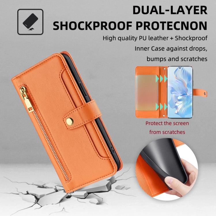 For Honor 80 Sheep Texture Cross-body Zipper Wallet Leather Phone Case(Orange)