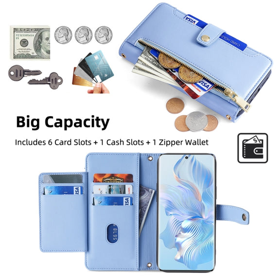 For Honor 80 Sheep Texture Cross-body Zipper Wallet Leather Phone Case(Blue)
