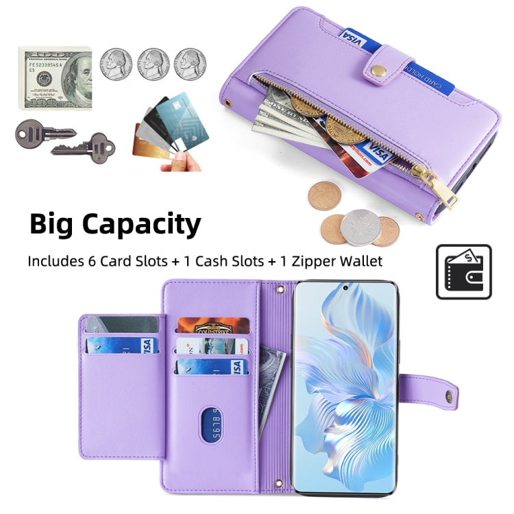 For Honor 80 Sheep Texture Cross-body Zipper Wallet Leather Phone Case(Purple)