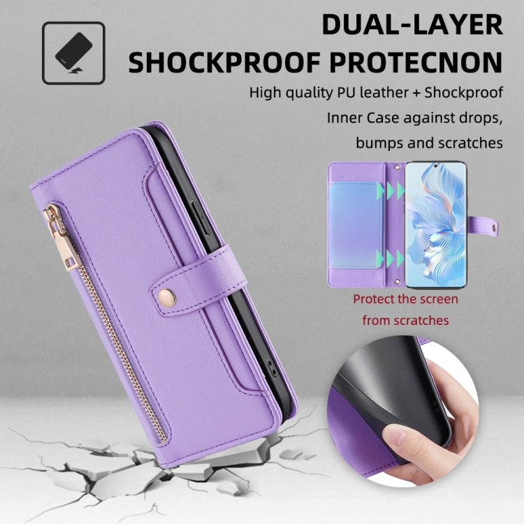 For Honor 80 Sheep Texture Cross-body Zipper Wallet Leather Phone Case(Purple)