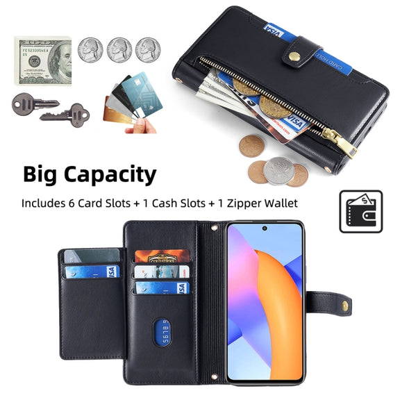 For Honor 10X Lite Sheep Texture Cross-body Zipper Wallet Leather Phone Case(Black)