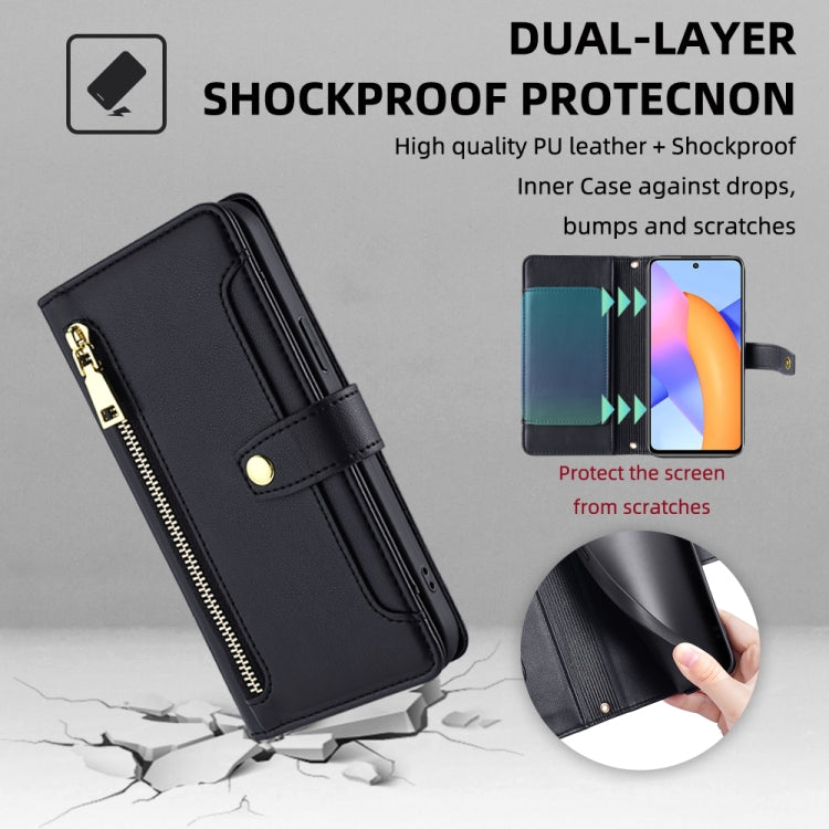 For Honor 10X Lite Sheep Texture Cross-body Zipper Wallet Leather Phone Case(Black)