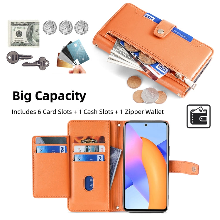 For Honor 10X Lite Sheep Texture Cross-body Zipper Wallet Leather Phone Case(Orange)