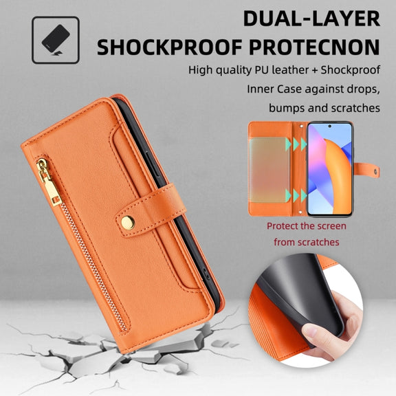 For Honor 10X Lite Sheep Texture Cross-body Zipper Wallet Leather Phone Case(Orange)
