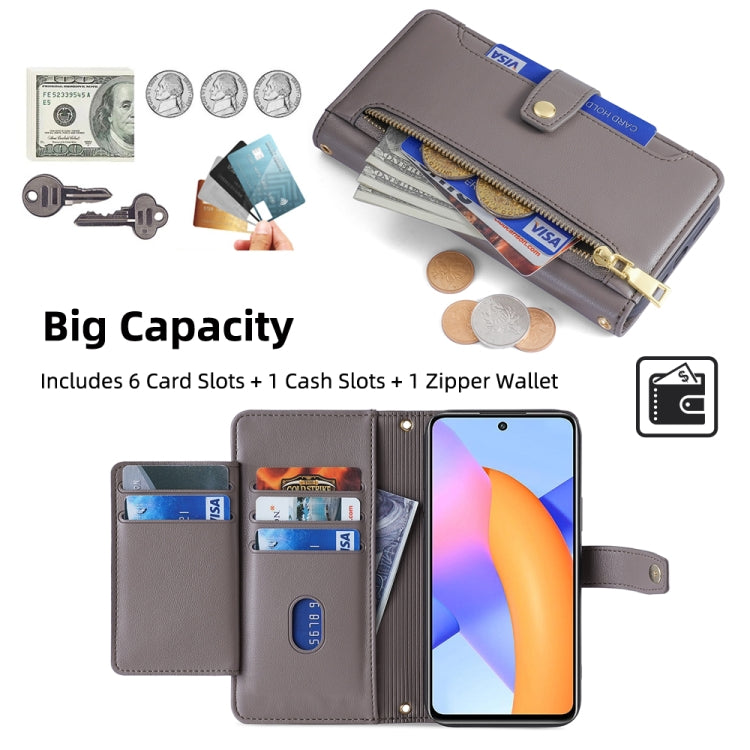 For Honor 10X Lite Sheep Texture Cross-body Zipper Wallet Leather Phone Case(Grey)