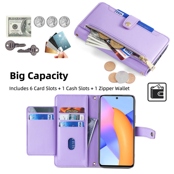 For Honor 10X Lite Sheep Texture Cross-body Zipper Wallet Leather Phone Case(Purple)