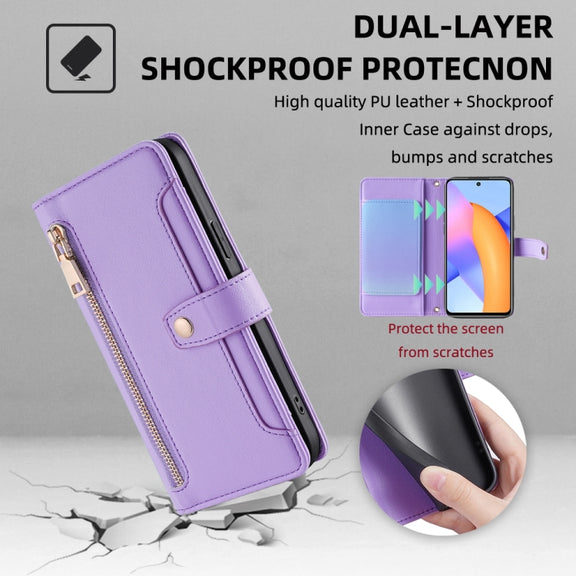 For Honor 10X Lite Sheep Texture Cross-body Zipper Wallet Leather Phone Case(Purple)