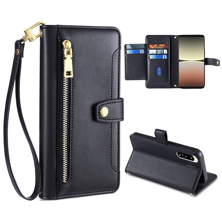 For Sony Xperia 5 IV Sheep Texture Cross-body Zipper Wallet Leather Phone Case(Black)