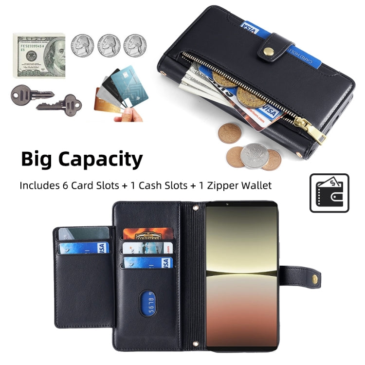 For Sony Xperia 5 IV Sheep Texture Cross-body Zipper Wallet Leather Phone Case(Black)