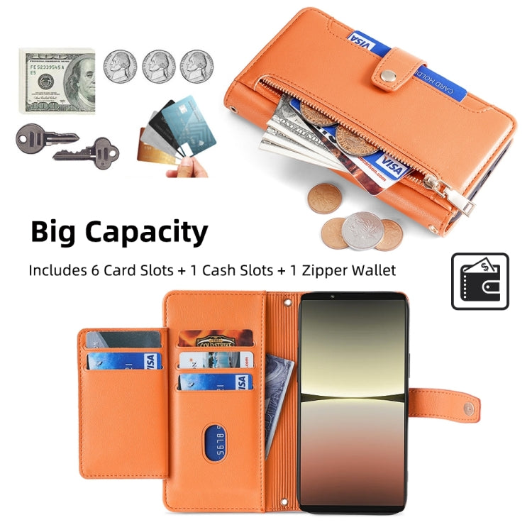 For Sony Xperia 5 IV Sheep Texture Cross-body Zipper Wallet Leather Phone Case(Orange)