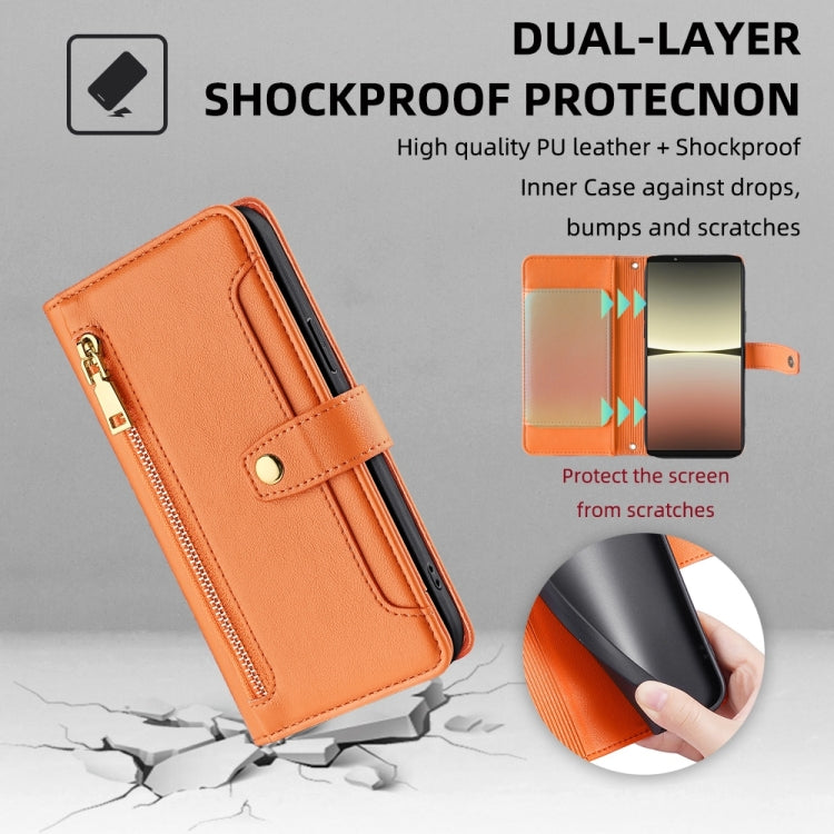 For Sony Xperia 5 IV Sheep Texture Cross-body Zipper Wallet Leather Phone Case(Orange)