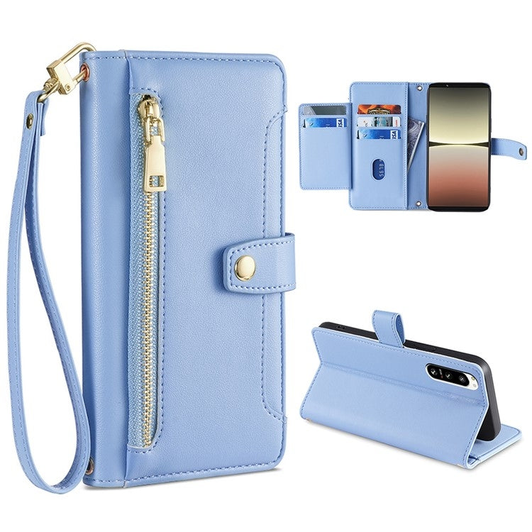 For Sony Xperia 5 IV Sheep Texture Cross-body Zipper Wallet Leather Phone Case(Blue)