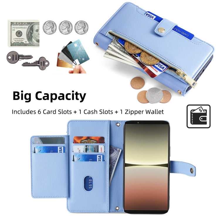 For Sony Xperia 5 IV Sheep Texture Cross-body Zipper Wallet Leather Phone Case(Blue)