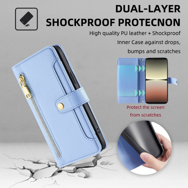 For Sony Xperia 5 IV Sheep Texture Cross-body Zipper Wallet Leather Phone Case(Blue)