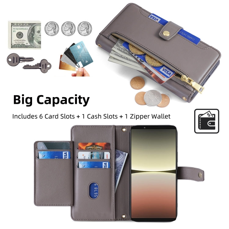 For Sony Xperia 5 IV Sheep Texture Cross-body Zipper Wallet Leather Phone Case(Grey)