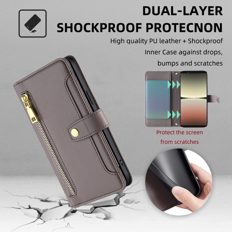 For Sony Xperia 5 IV Sheep Texture Cross-body Zipper Wallet Leather Phone Case(Grey)