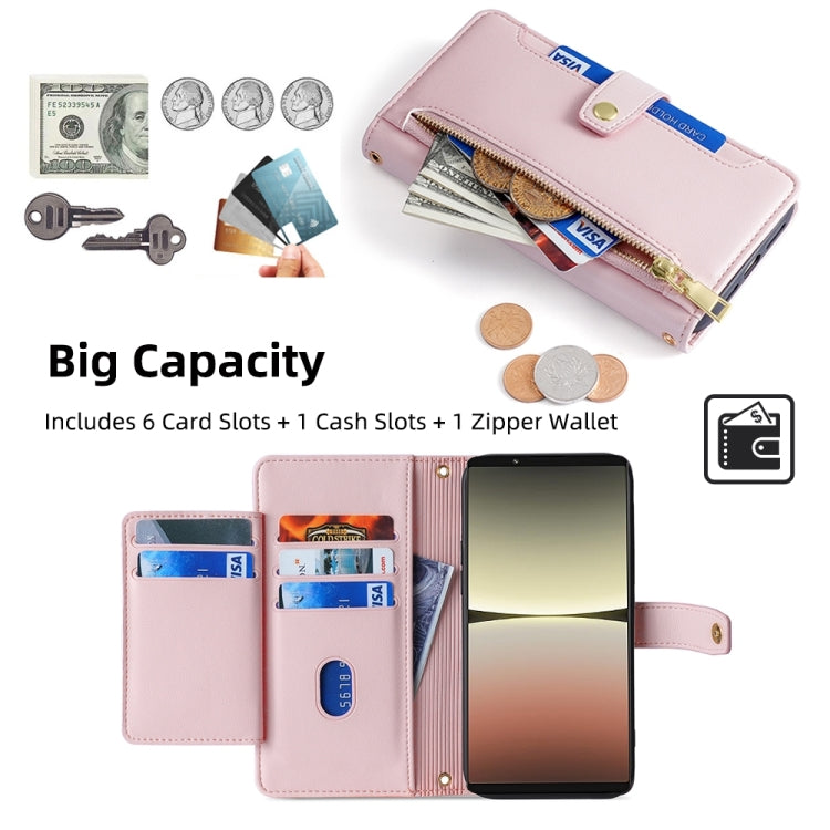 For Sony Xperia 5 IV Sheep Texture Cross-body Zipper Wallet Leather Phone Case(Pink)