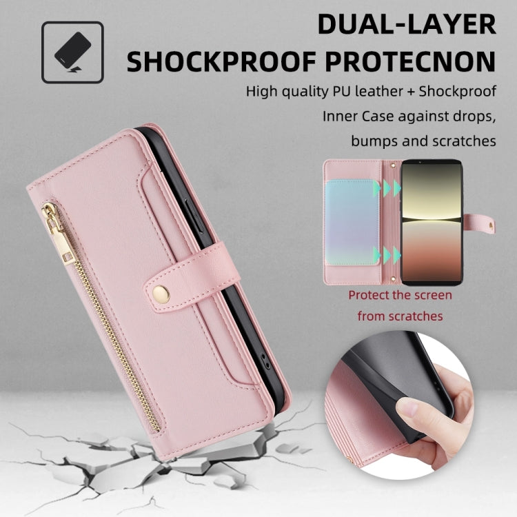 For Sony Xperia 5 IV Sheep Texture Cross-body Zipper Wallet Leather Phone Case(Pink)