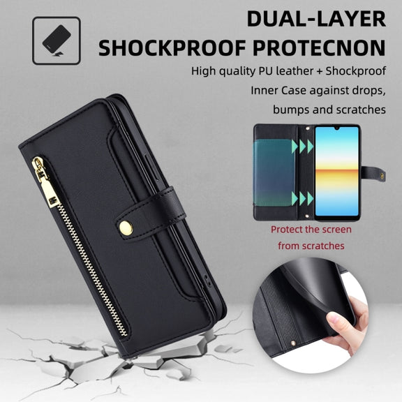 For Sony Xperia Ace III Sheep Texture Cross-body Zipper Wallet Leather Phone Case(Black)