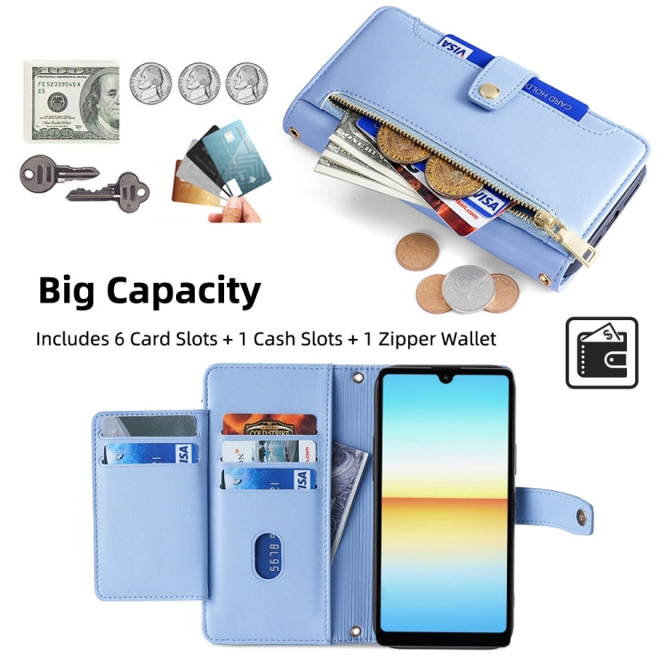 For Sony Xperia Ace III Sheep Texture Cross-body Zipper Wallet Leather Phone Case(Blue)