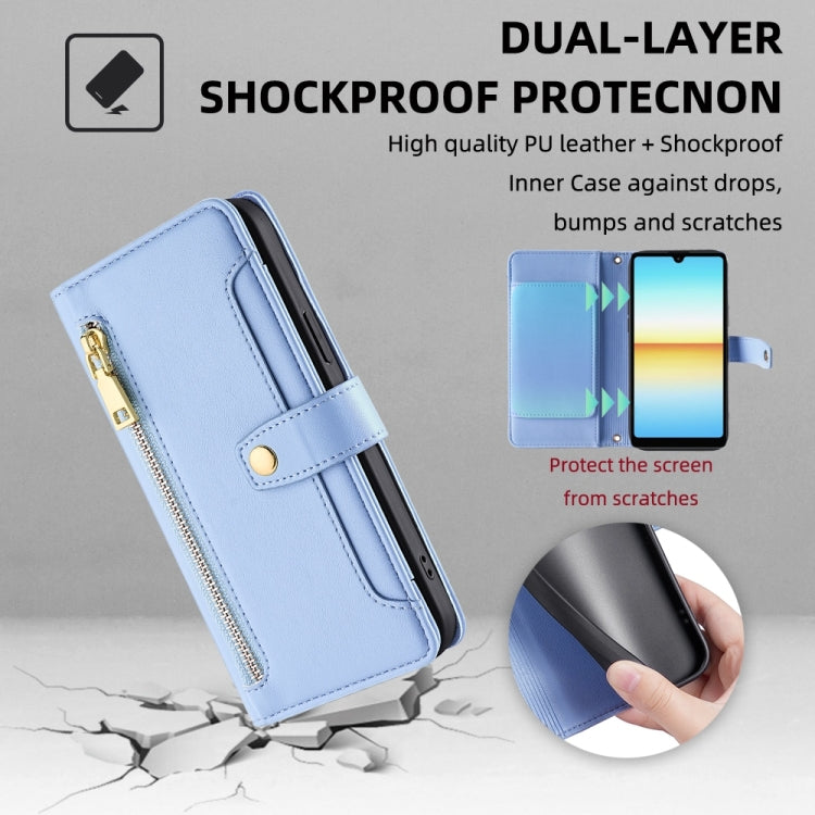 For Sony Xperia Ace III Sheep Texture Cross-body Zipper Wallet Leather Phone Case(Blue)