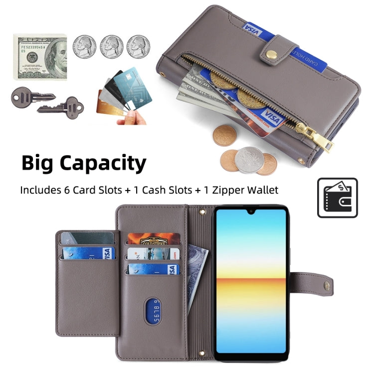For Sony Xperia Ace III Sheep Texture Cross-body Zipper Wallet Leather Phone Case(Grey)