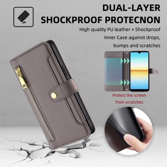 For Sony Xperia Ace III Sheep Texture Cross-body Zipper Wallet Leather Phone Case(Grey)