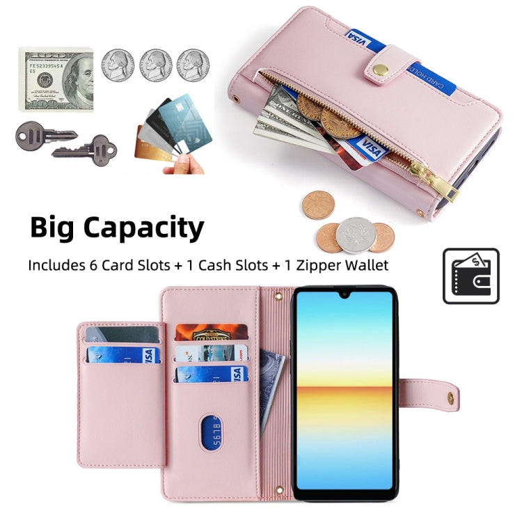 For Sony Xperia Ace III Sheep Texture Cross-body Zipper Wallet Leather Phone Case(Pink)