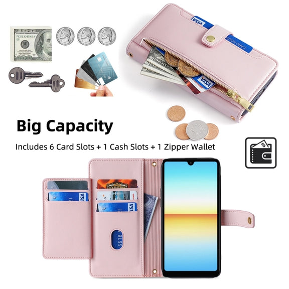 For Sony Xperia Ace III Sheep Texture Cross-body Zipper Wallet Leather Phone Case(Pink)