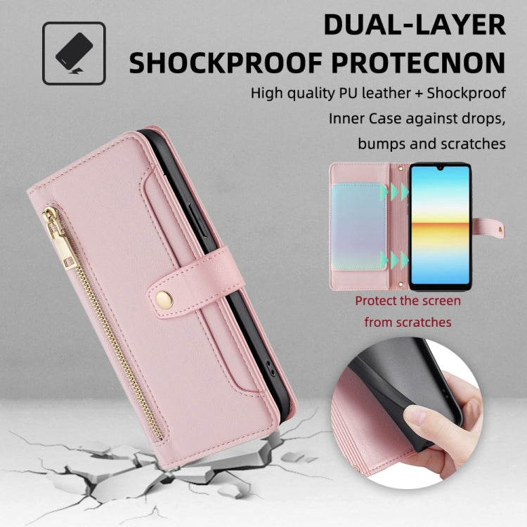 For Sony Xperia Ace III Sheep Texture Cross-body Zipper Wallet Leather Phone Case(Pink)