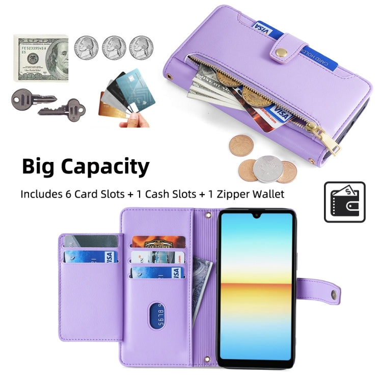 For Sony Xperia Ace III Sheep Texture Cross-body Zipper Wallet Leather Phone Case(Purple)