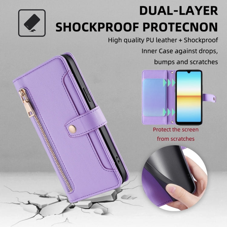 For Sony Xperia Ace III Sheep Texture Cross-body Zipper Wallet Leather Phone Case(Purple)